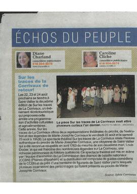 Article en date du 30 juillet 2014 dans le journal Le Peuve de Lévis.