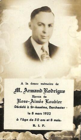 Carte mortuaire d'Armand Rodrigue
