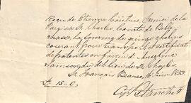 Reçu de Étienne Couture, 16 juin 1853