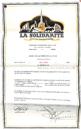 Papier d'assurance " La Solidarité " par Joachim Thibault