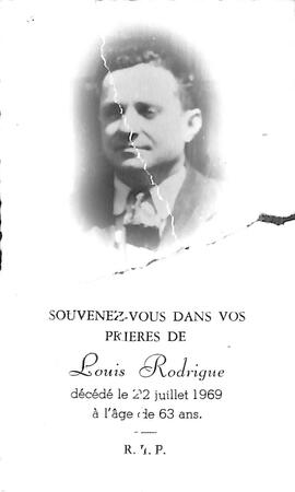 Carte mortuaire de Louis Rodrigue
