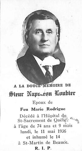 Carte mortuaire de Napoléon Loubier