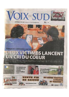 Page couverture du journal La Voix du Sud en date du 27 août 2014.